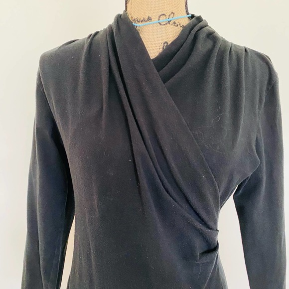 Tweeds Shawl Collar Timeless Wrap Black Cotton Top - Picture 5 of 8